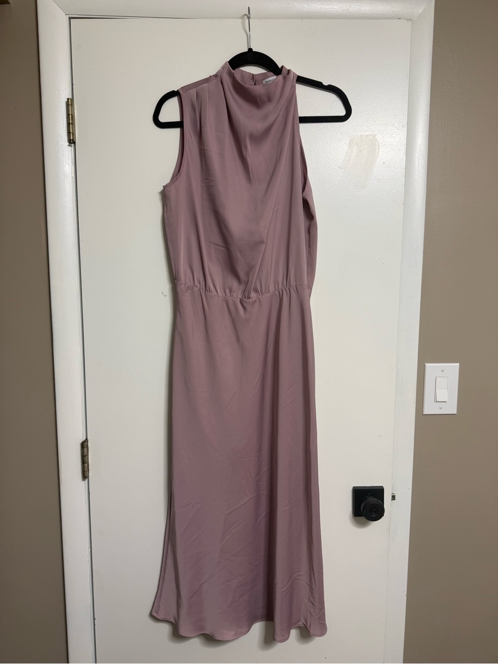 High-Neck Mauve Maxi Dress with Cinched Waist